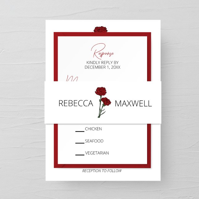 Minimalist Red Carnations Wedding Invitation Belly Band (Creator Uploaded)
