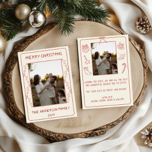 Minimalist Red Christmas Lights Family Photo Holiday Card