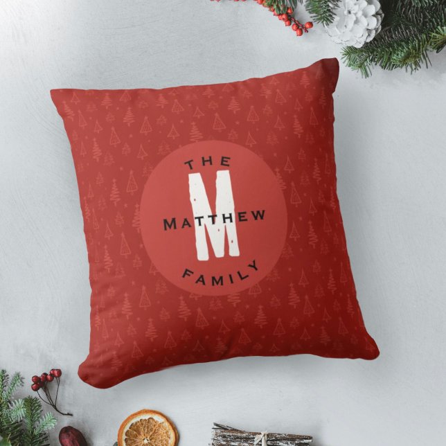 Minimalist Red Christmas Tree Family Holiday Cushion (Creator Uploaded)