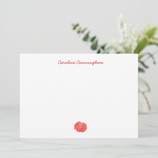 Minimalist Red Chrysanthemum Flat Note Card (Standing Front)