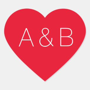 Minimalist red custom couple initials monogram heart sticker