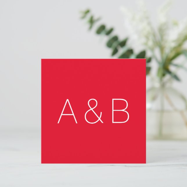 Minimalist red custom couple initials Valentine’s Thank You Card (Standing Front)