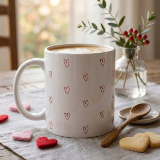Minimalist Red Doodle Hearts All Over Print Mug
