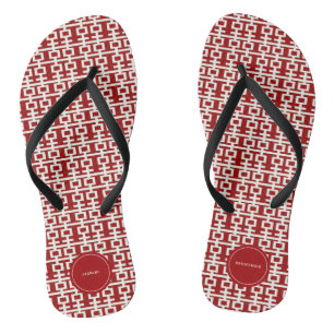 Minimalist Red Double Happiness Chinese Wedding Jandals