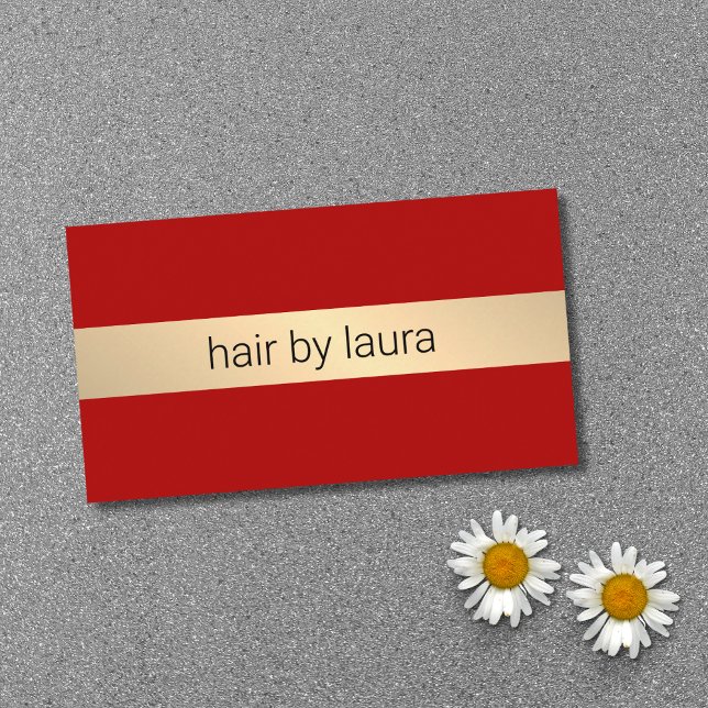 Minimalist Red Faux Gold Stripe Hairdresser Business Card (Creator Uploaded)