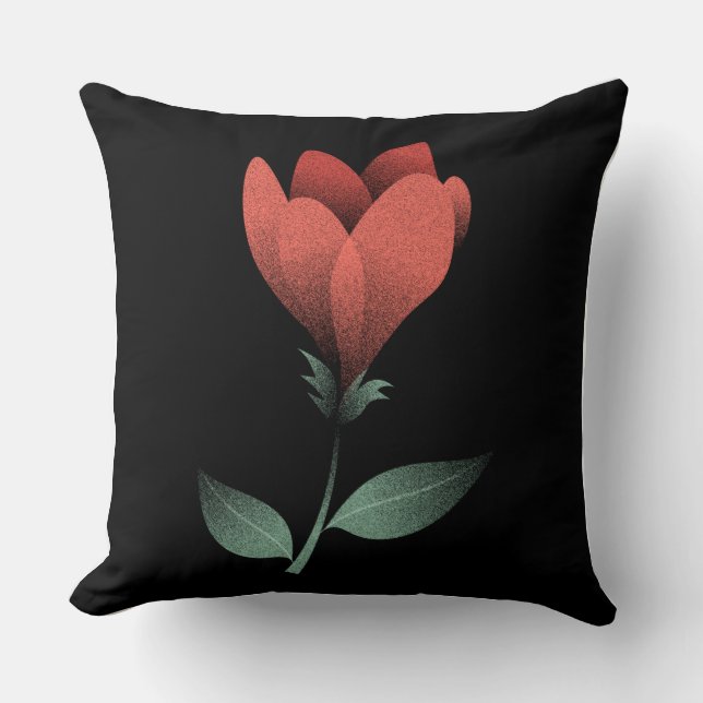 Minimalist Red Flower, Black Background Art Print Cushion (Front)