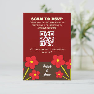Minimalist Red Flowers Trio Design RSVP Card