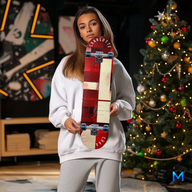 Minimalist red geometric abstract patterns  skateboard (Creator Uploaded)