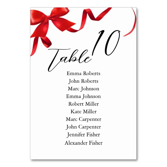 Minimalist Red Gift bow Wedding Seating Plan Table Number (Front)