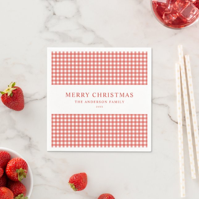Minimalist Red Gingham Christmas Napkin (Insitu)