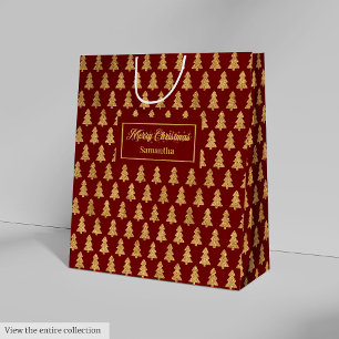 Minimalist Red Gold Custom Christmas Gift Bag