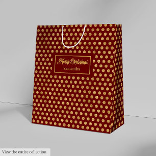 Minimalist Red Gold Polka Dots Custom Gift Bag