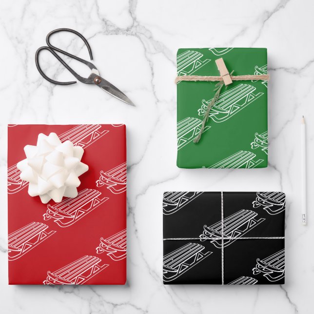 Minimalist red green black Santa's sleigh holiday Wrapping Paper Sheet (Front)