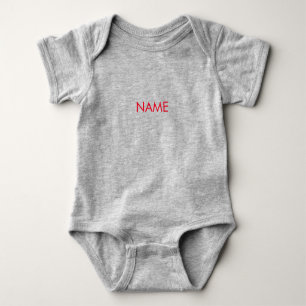Minimalist red grey custom name text modern cute baby bodysuit