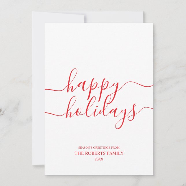 Minimalist Red Happy Holidays Elegant Typography Holiday Card (Front)