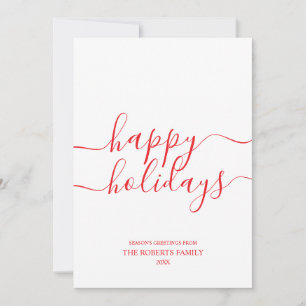 Minimalist Red Happy Holidays Elegant Typography Holiday Card