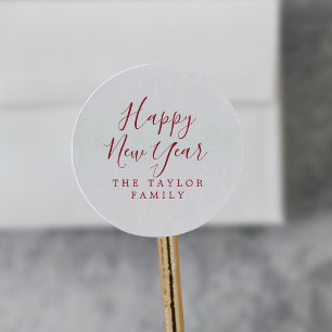 Minimalist Red Happy New Year Holiday Gift Classic Round Sticker