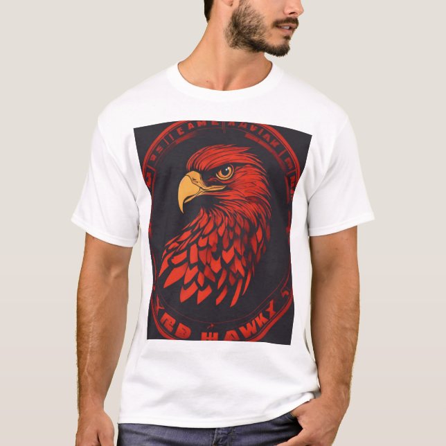  Minimalist Red Hawk Logo Design T-Shirt (Front)