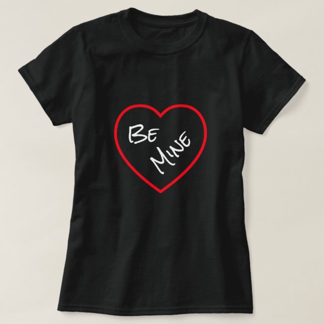 Minimalist Red Heart Be Mine Valentine's Day Black T-Shirt (Design Front)