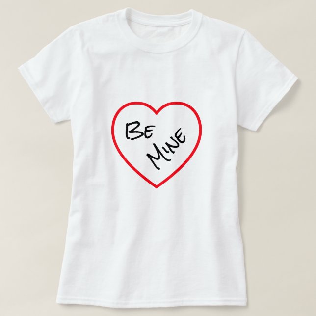 Minimalist Red Heart Be Mine Valentine's Day White T-Shirt (Design Front)