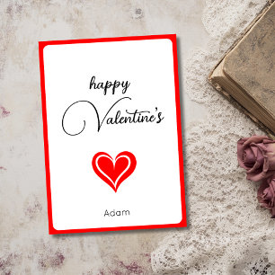 Minimalist Red Heart   Happy Valentines Name Holiday Card
