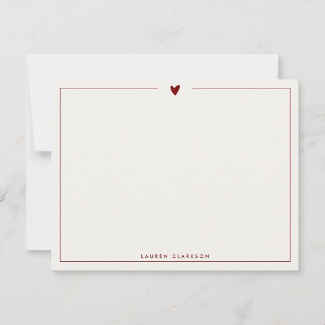 Minimalist Red Heart Stationery Note Card (Front)