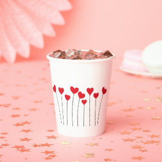 Minimalist Red Hearts Cute Birthday Party Paper Cups