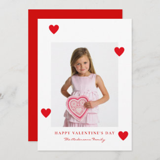 Minimalist Red Hearts Photo Happy Valentines Day Holiday Card