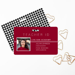 Minimalist Red Houndstooth Homeschool ID Badge