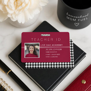Minimalist Red Houndstooth Homeschool ID Badge