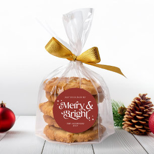 Minimalist Red Merry & Bright Christmas Classic Round Sticker