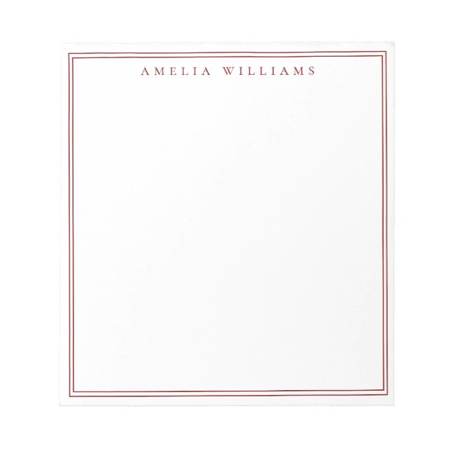 Minimalist Red Monogram Two Border Notepad (Front)
