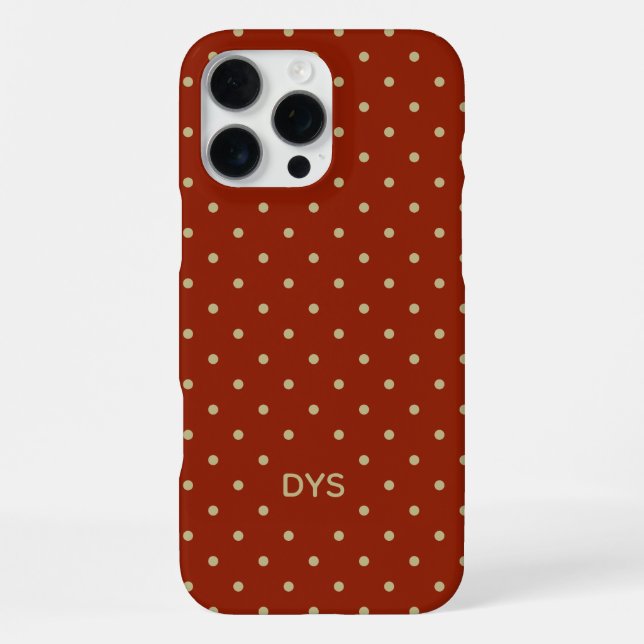 Minimalist Red Orange Custom Monogram Polka Dot  iPhone Case (Back)