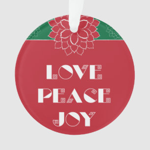 Minimalist Red Poinsettia with Love, Peace, Joy Ornament