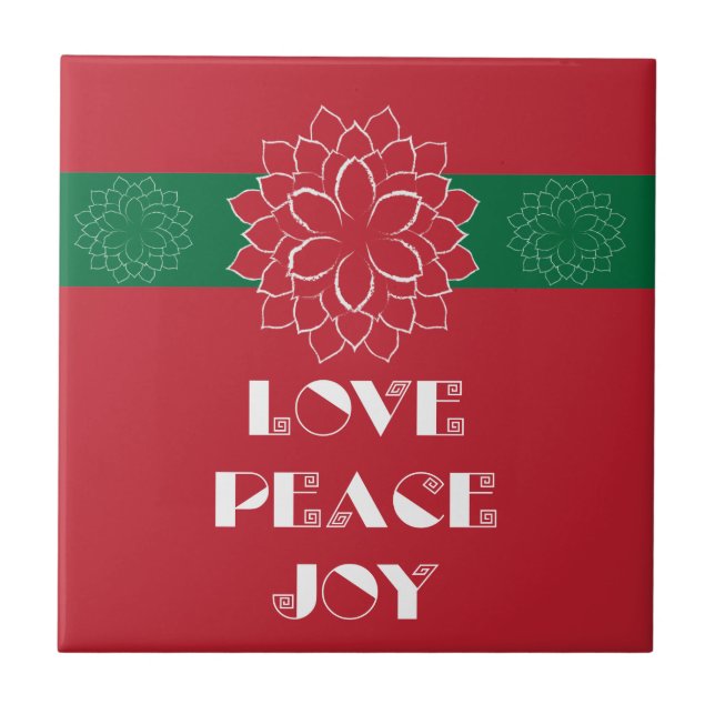 Minimalist Red Poinsettia with Love, Peace, Joy Tile (Front)