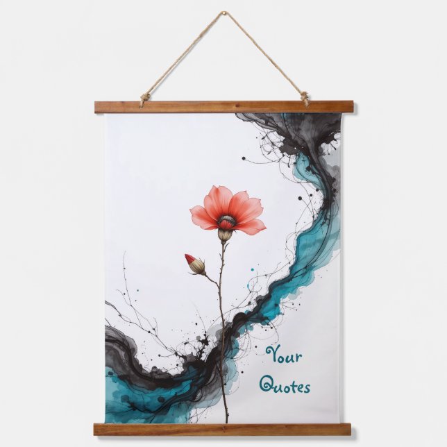 Minimalist Red Poppy Ink Art Print Hanging Tapestry (Front)