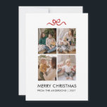 Minimalist Red Ribbon 4 Photo Merry Christmas Holiday Card<br><div class="desc">Celebrate the holiday season with this clean and modern four-photo grid Christmas card featuring a delicate red ribbon accent. The minimalist layout and elegant typography allow your family’s most precious moments to take centre stage for a timeless holiday keepsake.</div>