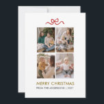 Minimalist Red Ribbon 4 Photo Merry Christmas Holiday Card<br><div class="desc">Celebrate the holiday season with this clean and modern four-photo grid Christmas card featuring a delicate red ribbon accent. The minimalist layout and elegant typography allow your family’s most precious moments to take centre stage for a timeless holiday keepsake.</div>