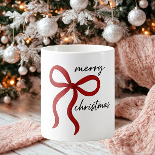 Minimalist Red Ribbon Bow Merry Christmas Coffee Mug