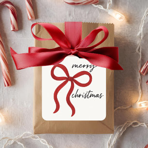 Minimalist Red Ribbon Bow Merry Christmas  Square Sticker
