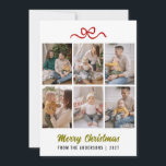 Minimalist Red Ribbon Merry Christmas Multi Photo Holiday Card<br><div class="desc">Celebrate with simplicity using this clean white 6-photo layout adorned with festive red accents. This elegant design puts all the focus on your cherished holiday snapshots and heartfelt family wishes.</div>