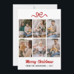 Minimalist Red Ribbon Merry Christmas Multi Photo Holiday Card<br><div class="desc">Celebrate with simplicity using this clean white 6-photo layout adorned with festive red accents. This elegant design puts all the focus on your cherished holiday snapshots and heartfelt family wishes.</div>