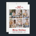 Minimalist Red Ribbon Merry Christmas Multi Photo Holiday Card<br><div class="desc">Celebrate with simplicity using this clean white 6-photo layout adorned with festive red accents. This elegant design puts all the focus on your cherished holiday snapshots and heartfelt family wishes.</div>