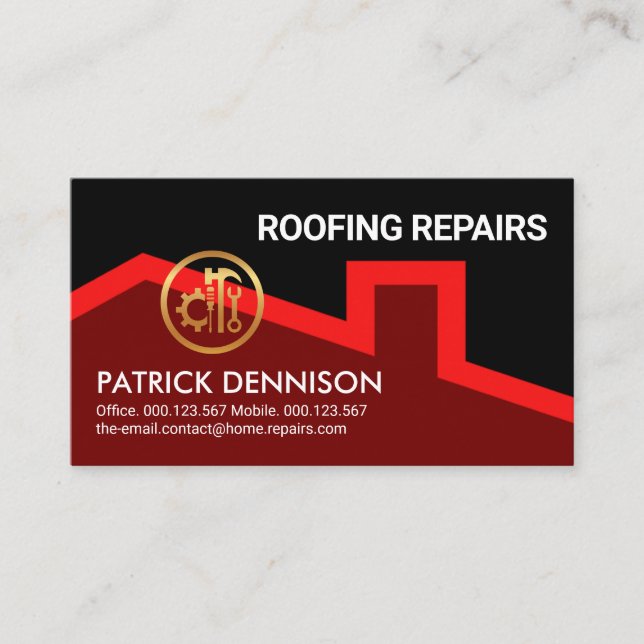 Minimalist Red Roof Home Repairs Business Card (Front)