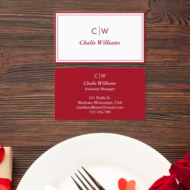 Minimalist red rose, 2 Borders, signature Business Card (Creator Uploaded)