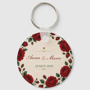 Minimalist Red Rose Elegant Floral Classic Rose Key Ring