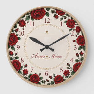 Minimalist Red Rose Elegant Floral Classic Rose Large Clock