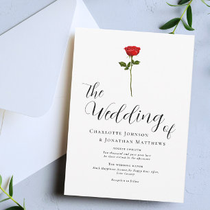 Minimalist Red Rose Elegant Script Invitation