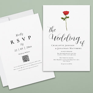Minimalist Red Rose Elegant Script QR Code Invitation