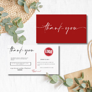 Minimalist red script calligraphy order thank you business card